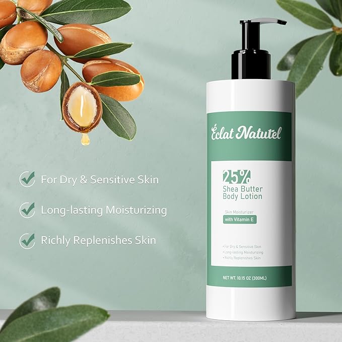 Shea Butter Lotion, Body and Hand Cream with 25% Shea Butter & Vitamin E, Long-last Nourishing Moisturizing Hand and Body Lotion for Dry Skin, Non-Greasy, 10.15 Fl Oz