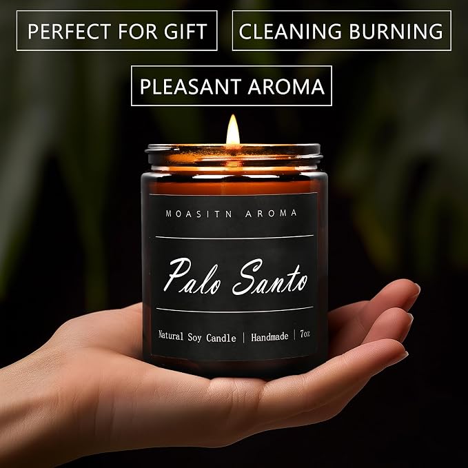 MOASITN Palo Santo Heavenly Scented Candles for Home| Organic Soy Aromatherapy candel| Handmade Long Lasting Jar Candles Gift for Women,Men as Birthday,Housewarming,Autumn,Relaxing Gifts| 7oz