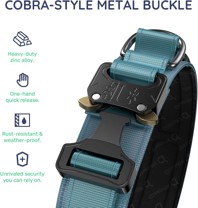 Premium Tactical Dog Collar - Adjustable Military Heavy Duty Dog Collar for Medium Large Dogs - Durable Metal Buckle Dog Collar with Leather Control Handle and Soft Comfortable Padding