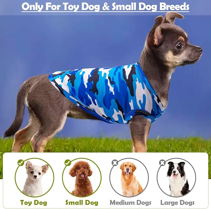 PET SHOW 4 Pack Paw Bone Printed Dog Clothes Shirts Soft Vest Lightweight Sleeveless Cats Doggies T-Shirts Puppies Tank Top Tee for Small Medium Dogs White Black Pink Blue (X-Large, Blue for Boys)
