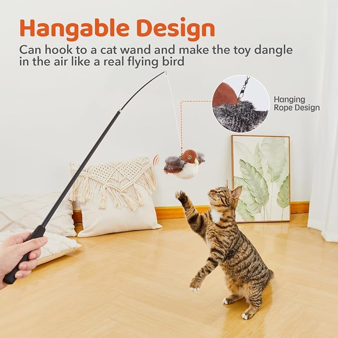 Potaroma Cat Toys Rechargeable Flapping Bird Sparrow, Lifelike Chirp Tweet, Touch Activated Kitten Toy Interactive Cat Exercise Toys for All Breeds Cat Kicker Catnip Toys 4.0 Inches | Touch Activated, Interactive Kitten Exercise for All Breeds with Cat...