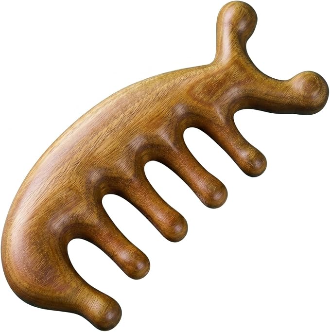 Melune Green Sandalwood Scalp Massager, Dolphin-Shaped Manual Head Massager with Rounded Wooden Teeth, Handheld Massage Tool for Scalp, Neck, Face and Daily Relaxation, Portable Self Care Gift