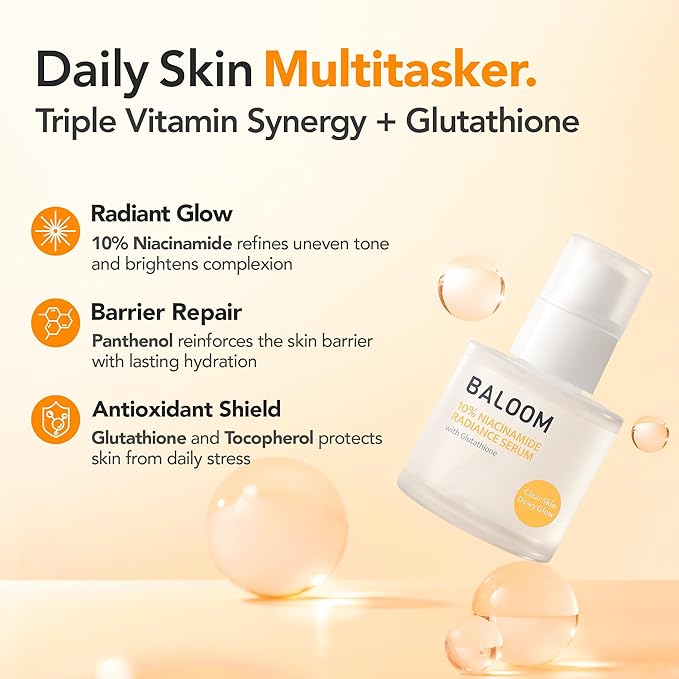 BALOOM 10% Niacinamide Serum with Glutathione, Dark Spot Remover For Face, Korean Skin Care for Uneven Tone, Discoloration & Pore Minimizing – Brightening Serum for Hydration & Glass Skin – 1.69 fl oz