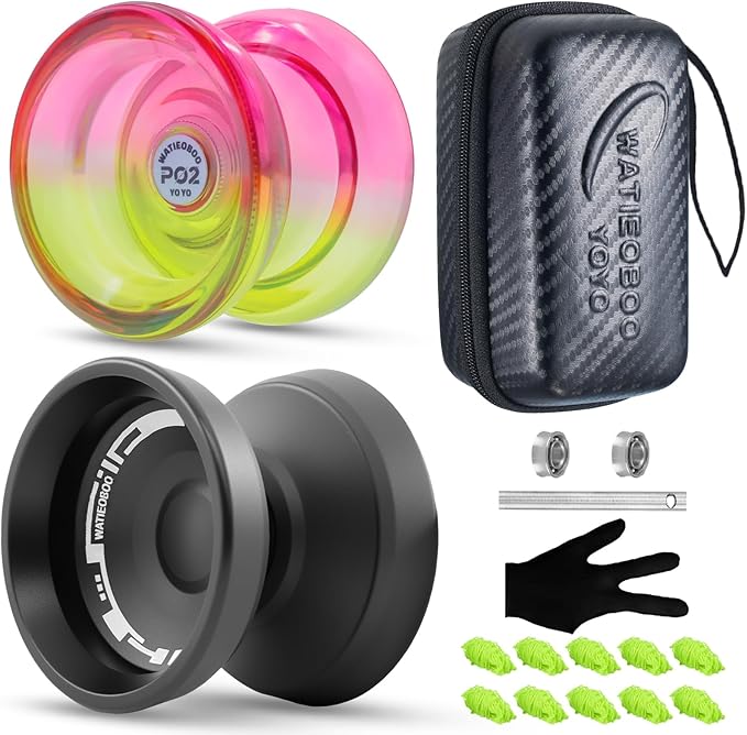 WATIEOBOO 2-Piece Yo-Yo Set - P02 Beginner PC YoYo + W21 Pro Metal yoyo Responsive and Non-Responsive Dual Mode Yo Yo Top Finger Spin, Yoyo Tricks, yoyo for Beginners and Professional Adults