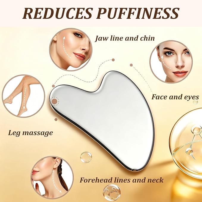 Stainless Steel Muscle Scraper Tool Set, 3-in-1 Gua Sha and Trigger Point Massager with 3mm Smooth Edges to Break Down Scar Tissue and Reduce Face Puffiness for Physical Therapy, Metal Gua Sha Tool