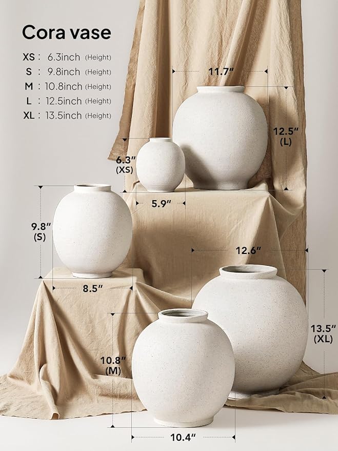 Small White Ceramic Vase - 6.3 Inch Rustic Farmhouse Flower Vase for Home Decor, Minimalist Vases for Living Room, Table, Bathroom, Holiday & Weddings (Sandstone White)
