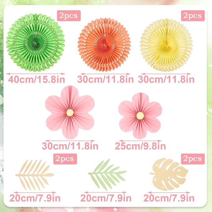 SUNBEAUTY Paper Flowers Pink and Green Party Decorations Hanging Fans Spring Summer Decor for Wall Wedding Backdrop Bridal Shower Birthday - 9Pcs