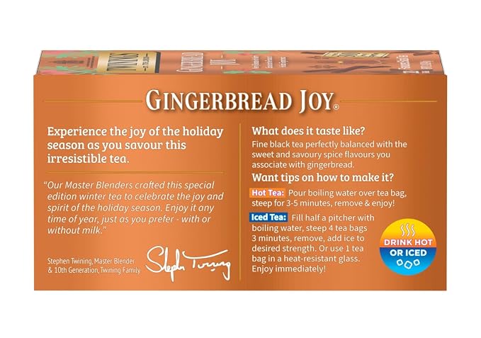 Twinings Gingerbread Joy Black Tea Individually Wrapped Bags, 20 Count (Pack of 3), Ginger & Cinnamon, Caffeinated, Enjoy Hot or Iced | Packaging May Vary