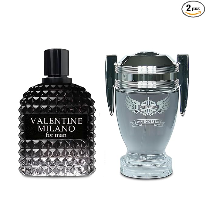 AFLUXE 2PCS Valentine Milano/Invincible Grey Eau De Toilette for Men-Fresh,Romantic Scent Perfume for Men 3.4 Fl Oz Each Mens Cologne For All Skin Daily Used