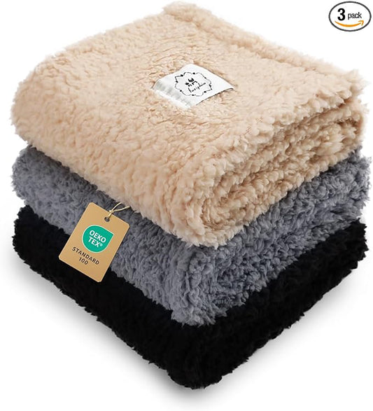 1 Pack 3 Calming Blankets Fluffy Premium Fleece Pet Blanket Soft Sherpa Throw for Dog Puppy Cat Beige/Black/Grey Large (41" x31'') | Fluffy Throw Blanket Washeble for Crate Bed Couch Indoor. Cozy Pet Blanket, Puppy Essentials Dog gift,Beige/Black/Grey,...
