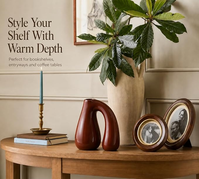 Brown Ceramic Vase for Pampas, Boho Shelf & Table Decor | Holds Dried Stems and Faux Florals - Sculptural Accent for Mantel, Console and Entryway
