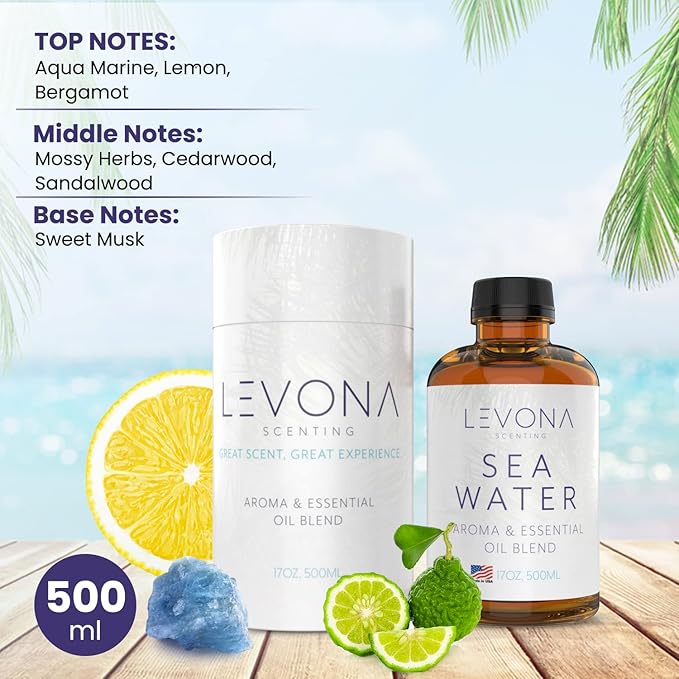 Levona Scent Essential Oil for Diffuser: Home Luxury Scents Fragrance Oil - Aroma Oil for Humidifiers - Hotel & Office Diffuser Oils - Essential Oils for Diffusers for Home - 500 Ml Sea Water