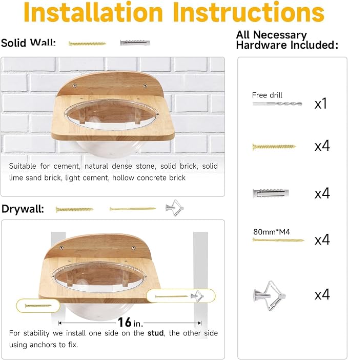 FUKUMARU Cat Wall Furniture Set, Transparent Capsule with 2 PCS Pedals | Kitten Walls Shelves, Premium Kitty Bed, For Sleeping, Playing, Climbing, Lounging, Holds Up to 35 Lbs