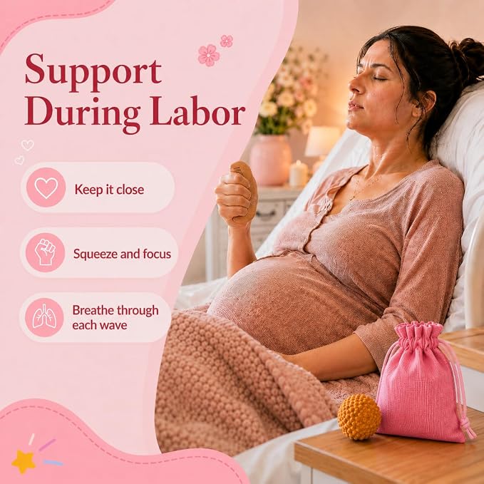 Birth Comb & Acupressure Massage Ball Set, Labor and Delivery Essentials | Wooden material, sensory focus, hospital bag essentials, mom-to-be gift