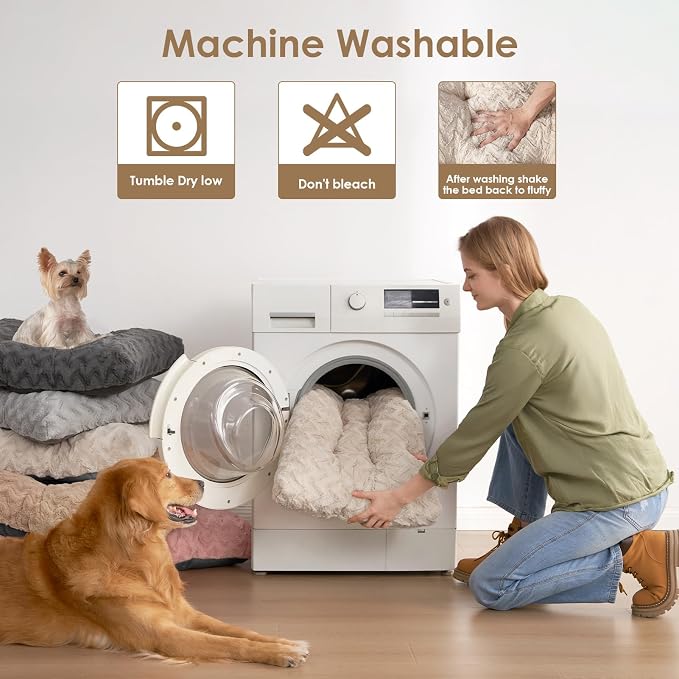 EHEYCIGA Washable Large Dog Bed for Crate, 36x27 Inch Pet Bed, Beige | Soft Dog Crate Bed, Plush and Comfy Kennel Pad, Deluxe Sleeping Mattress for Dogs Up to 55 lbs