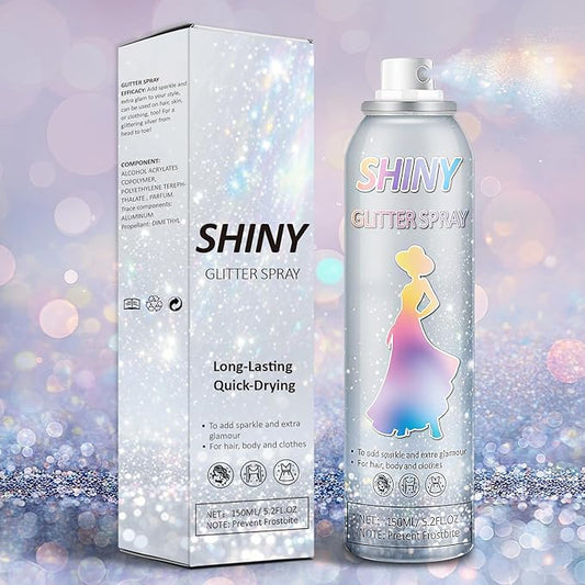 AWCCXMYM 150ML Body Glitter Spray Shiny Hair Glitter Long-Lasting and Quick-Drying Glitter Spray for Hair and Body Shimmer Glitter Hairsparay Halloween,Christmas,Festival Makeup Prom 5.2 Fl Oz