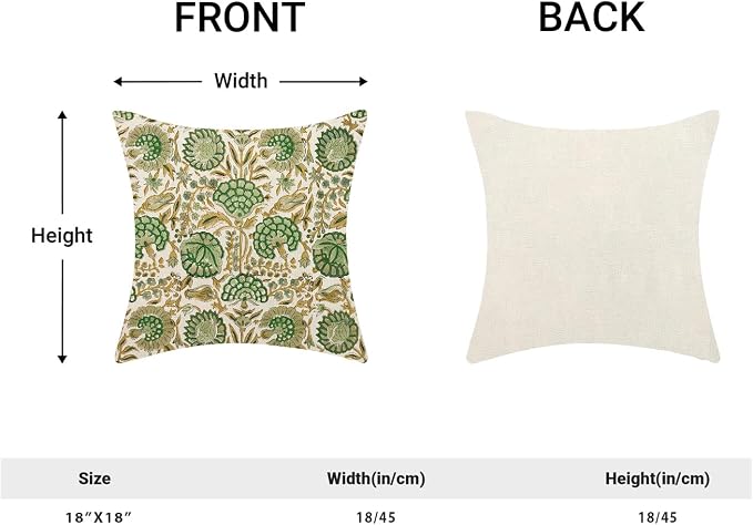 Block Print Pillow Covers 18x18 Inch Pack of 2 Boho Sage Green Yellow Floral Decor Throw Pillow Covers Spring Summer Flower Pillowcase Outdoor Farmhouse Decorative Cushion Cover for Home Sofa