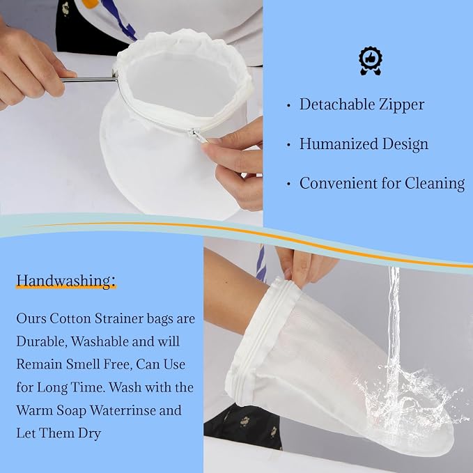 Fine Mesh Strainer, 3Pcs Reusable Cloth Strainer Bags with Stainless Steel Handle, Nut Milk Bag, Juice Strainer for Kitchen