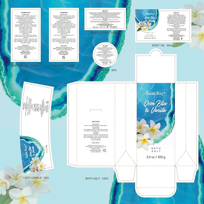 Mothers Day Gifts for Women Bath & Body Gift Set, Bath Basket Spa kit Gifts for Her Him Birthday Gift for Woman, Self-care Home Spa Kit, 8pcs Christmas Gift for Women Ocean Vanilla, Spa Gift Baskets