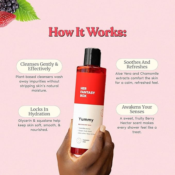 Her Fantasy Box Yummy | Body Wash - Indulgent, Luxurious Body Wash for Deep Cleansing, Moisturizing, and Nourishing Skin - Refreshing Scent for All Skin Types - 16 oz