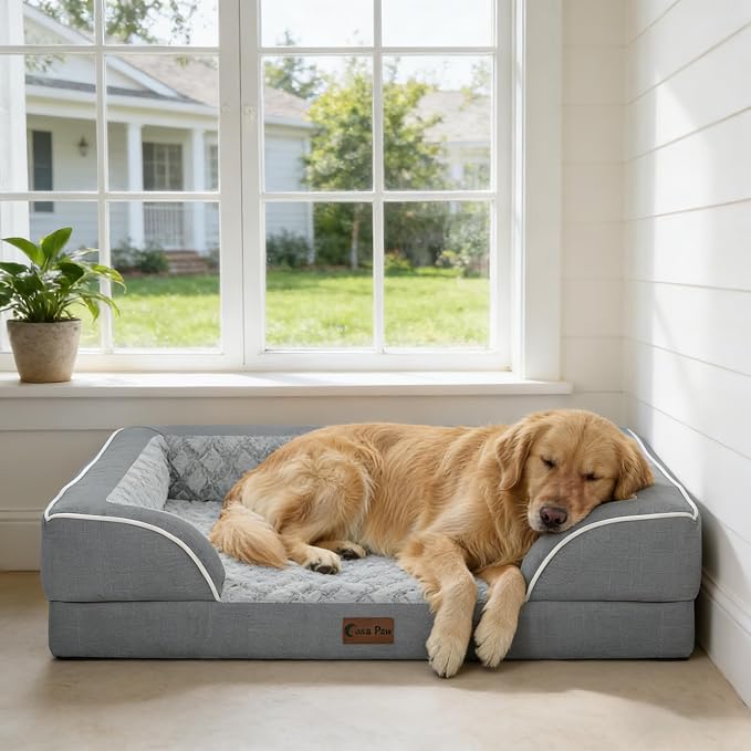 Waterproof Orthopedic Dog Bed for Extra Large Dogs, 53x42in, Grey | Orthopedic Foam Relieves Joint Pressure, Bolsters Supports Head And Neck, Washable Cover, Non-Slip Bottom