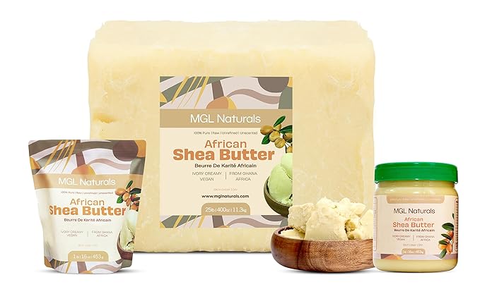 MGL Naturals Raw African Shea Butter Ivory 1 lb, 100% Pure and Unrefined. Nourish and moisturize skin and hair. Use alone or DIY recipes. From Ghana, West Africa. (1 lb)