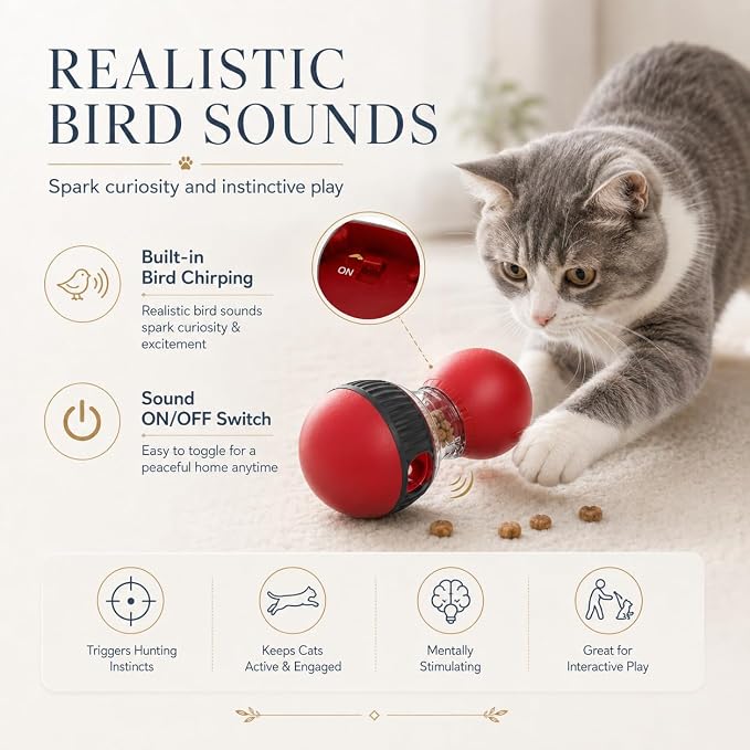 Cat Interactive Toys,Cat Treat Dispenser,Cat Toys for Indoor Cats,Sound Cat Puzzle Feeder Stimulating Activity,Portion Control Slow Feeder with Adjustable Food Intake,Suitable for Kitten and Adult Cat