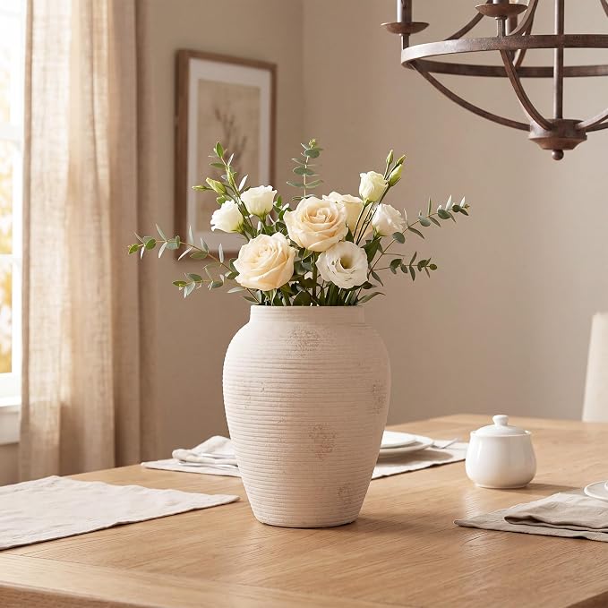 8.1" Terracotta Vase, Small Ceramic Vase for Decor | Small vase with pottery shape; textured ceramic vase, watertight for flowers, pampas grass, shelves, mantels and tables