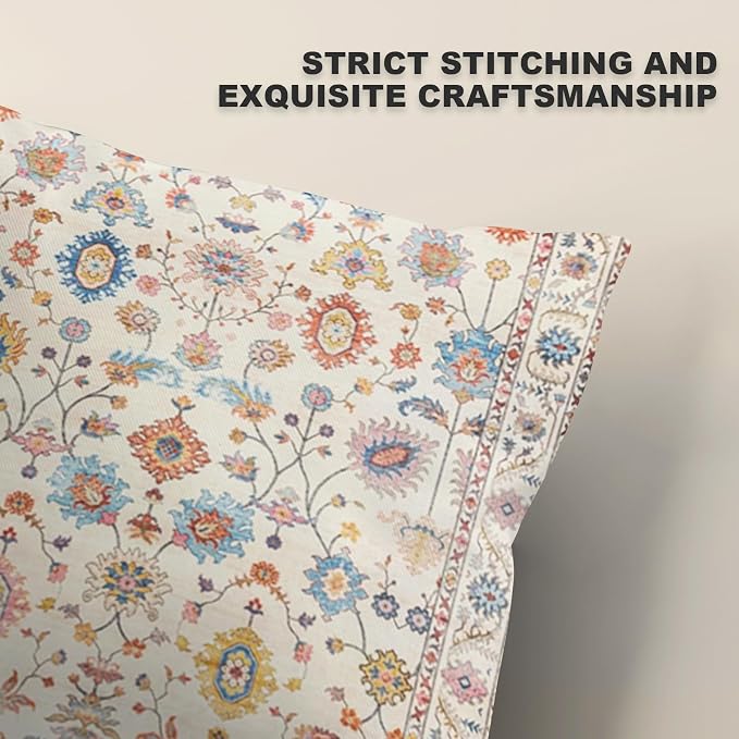 Boho Throw Pillow Covers 16x16 inch Set of 2,Soft Pillowcases Bohemia Carpet Printing Pattern Decorative Sofa Living Room Bed Square Pillow Case Cushion Cover-Flower