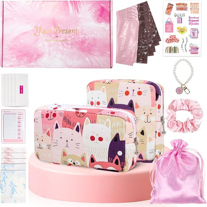 22 PCS First Period Starter Kit Gift for Teen Girls Period Bags for Teen Tweens Girls with Sanitary Pad Storage Bag, Wipes, Menstrual Tracker, Disposal Pouches and More (Cats)