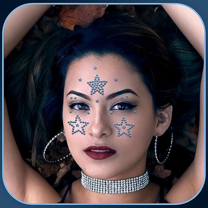 3 Sheers Self Adhesive Rhinestone Sticker Blue Acrylic Star Gem Stickers for Face Bling Star Crystal Sparkle Hair Jewels Pearls Diamond Crystal for Eye Face Body Party Independence Day Party Decor