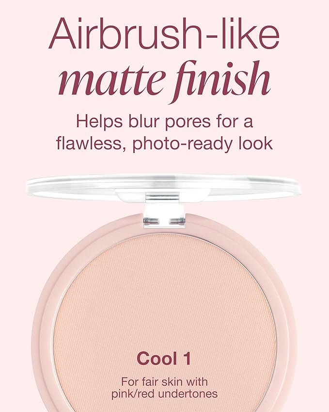 Mineral Fusion Pressed Powder Foundation - Matte Finish Face Powder for Fair Skin with Pink/Red Undertones - Age Defying Natural Makeup - Talc Free, Vegan, Hypoallergenic (Cool 1)