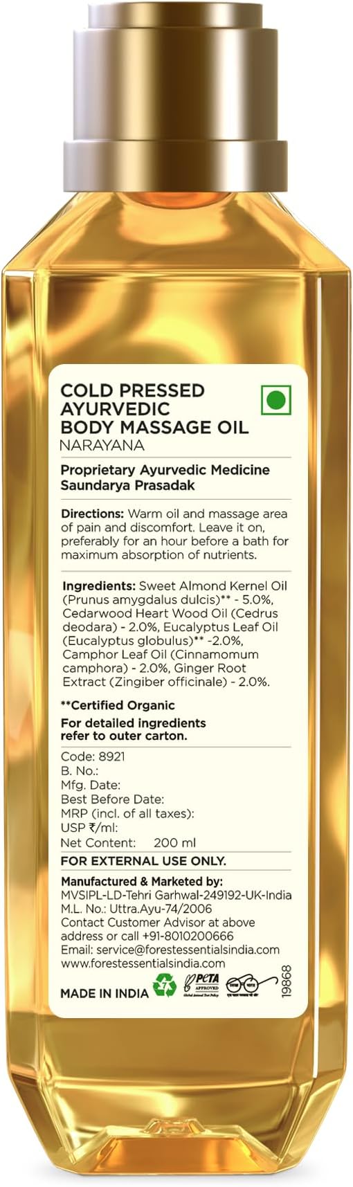 Forest Essentials Narayana Ayurvedic Body Massage Oil, 200ml