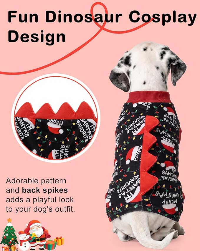 CuteBone Dinosaur Costume Halloween Christmas Dog Pajamas, Stretchy Spandex Crystal Velvet Sleepwear Coat for Small Dogs, Soft & Warm Pet Outfit Clothes for Cold Weather, Cozy Pullover Design COSP30XL