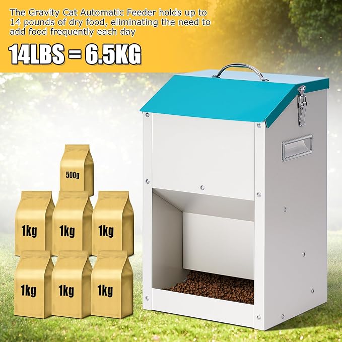 PKNYBZN Automatic Dog & Cat Feeder, 14L Outdoor Gravity Dog Feeder Use | Metal Automatic Feeder Cat Dry Food, Pet Feeding Station for Cats, Dogs and Other Small Animals