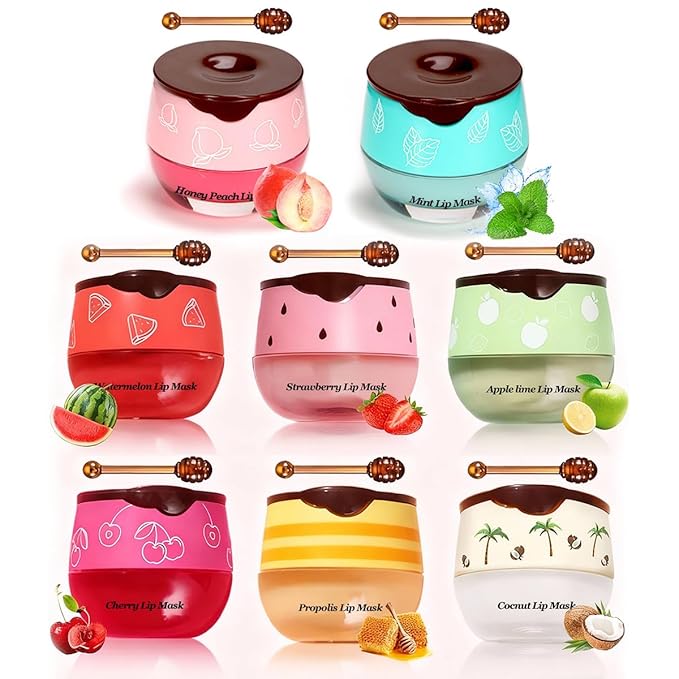 Honey Lip Balm, Strawbemy Apple Watermelon Cherries, Coconuts, Peaches, Grapes, Mint Lip Mask, Moisturizing Lip Sleeping Mask, Hydrate Repair Prevent Dry Cracked Lip (8 Flavors)
