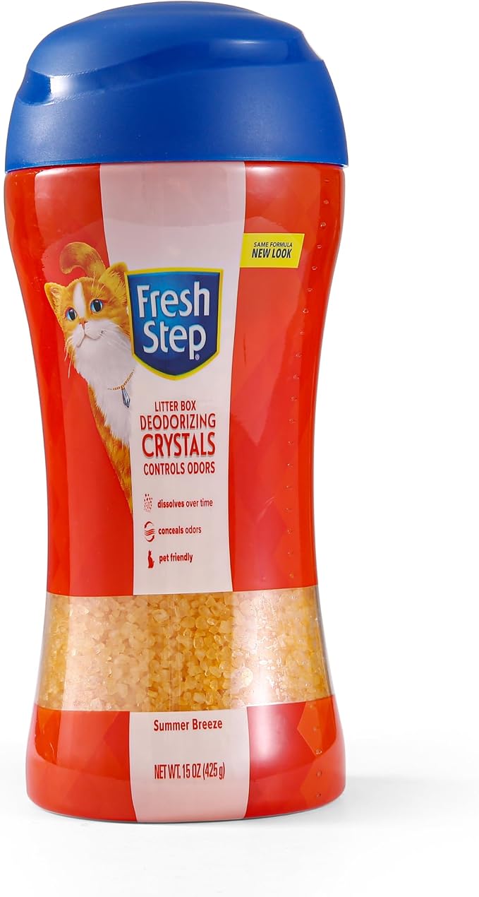 Fresh Step Cat Litter Crystals Deodorizer, Non Toxic Odor Neutralizing Crystals for Litter Boxes that Help Control Smells and Keep Home Areas Fresh, Summer Breeze Scent, 15 Ounce - 3 Pack | Non-toxic crystals neutralize odor at the source in any litter...