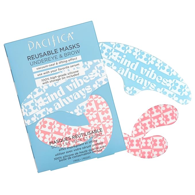 Pacifica Reusable Mask Set – Silicone Undereye & Brow Mask Set for Forehead & Under Eye, Anti-Wrinkle, Firming, Pair with Serum, Vegan & Cruelty-Free, 3 Pieces