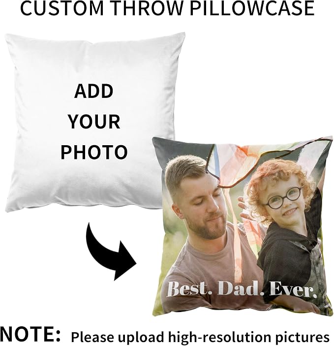 Easycosy Custom Pillow with Picture & Text, Two-Sides Velvet Customized Photo Pillowcase, 26"x26" Personalized Pillow Cover with Photo, Custom Valentine Love Keepsake Gifts (No Pillow Insert)
