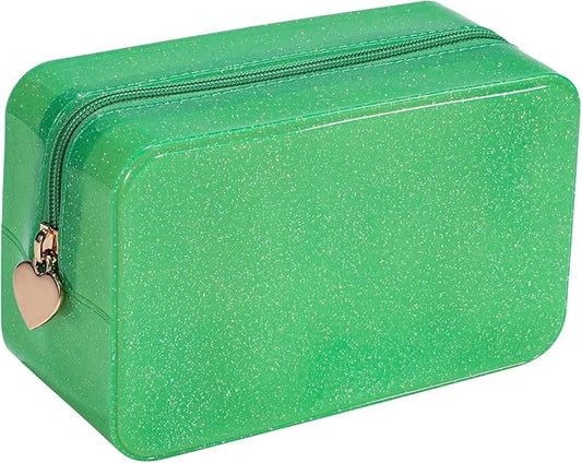 RSRSLEII Stardust Twinkle Jelly Travel Makeup & Toiletry Bag, Waterproof PVC Cosmetic Bag/Case for Women，Zipper SPF Beach Bag for Sunscreen Skincare and Daily Essentials (04Green)