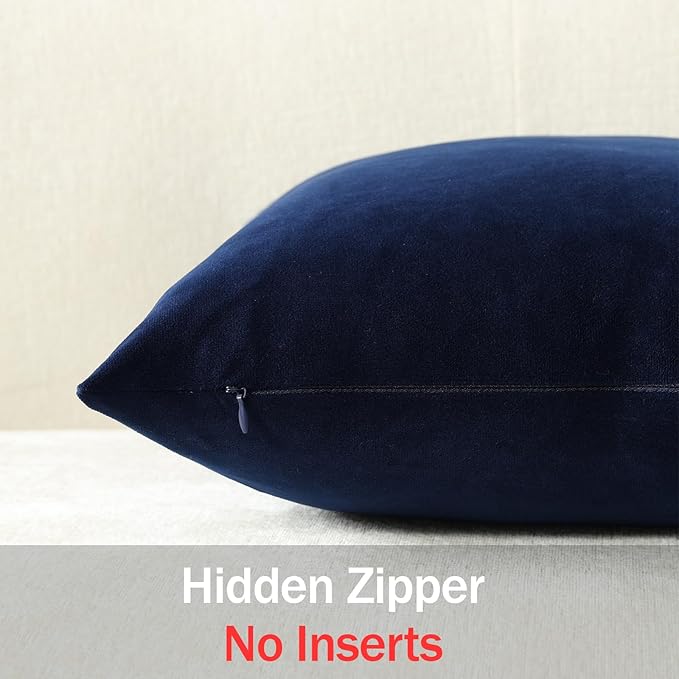 Euro Sham Covers 24x24 Navy Blue: Pack of 2 Cozy Soft Velvet Square Modern Luxury Decorative Throw Pillow Cases for Sofa Couch Living Room Bed Home Decor