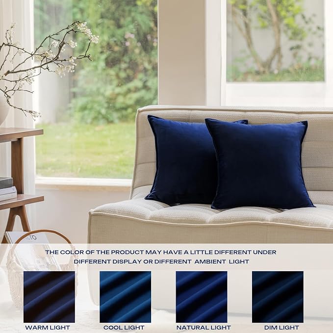 Velvet Navy Blue Throw Pillow Covers 16”x16”Pack of 2 Soft Decorative | Square Cushion Covers for Couch Sofa Bed Livingroom Car Home Decor,40x40Cm