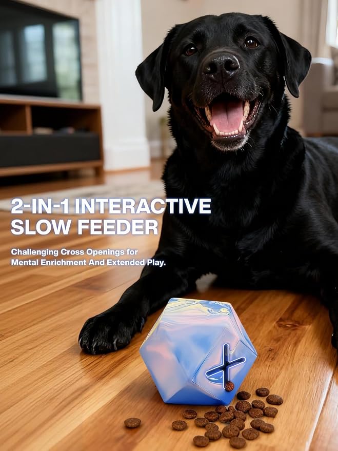 Dog Puzzle Toy, Slow Feeder with Cream Scented Treat Dispenser for Mental Stimulation, Boredom, Anxiety Relief & Teeth Cleaning