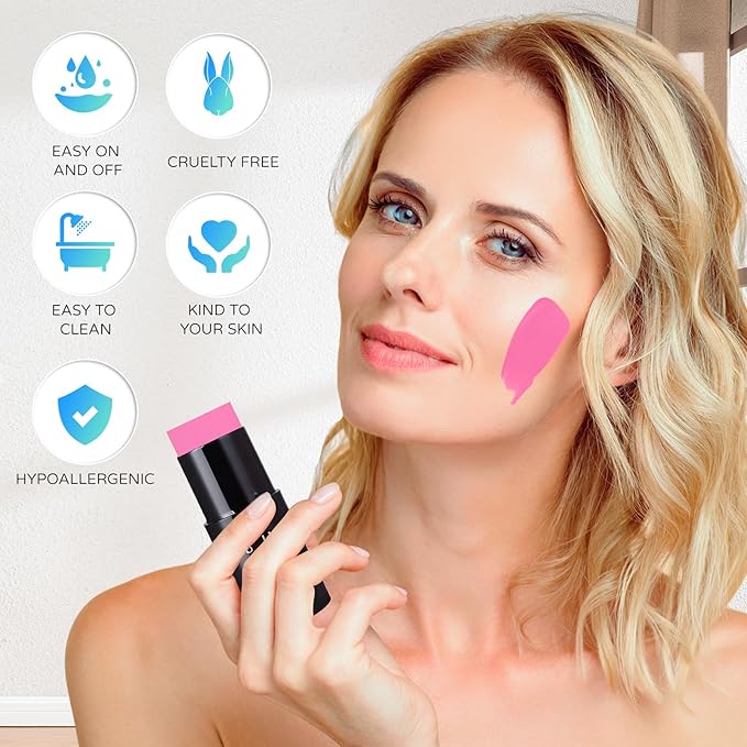 Go Ho Pink Face Body Paint Stick,Water Based Washable Face Paint Stick,Non-toxic Full-coverage Cream Pink Body Paint for Adults Children Halloween Cosplay SFX Makeup