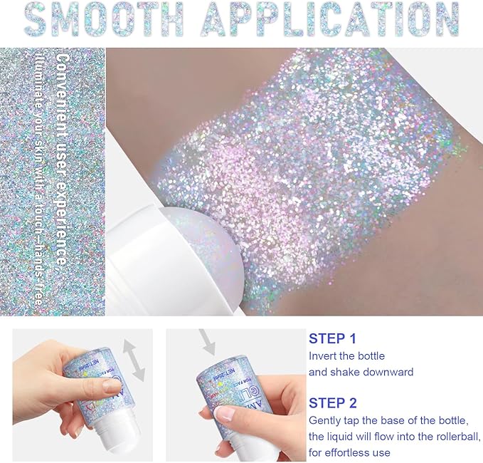 Roll-on Holographic Body Glitter Gel for Face and Hair, Chameleon Color Changing Glitter Gel Under Light, Chunky Mermaid Sequins Festival Party Rave Accessories Body Shimmer Makeup (Glint-Rainbow)