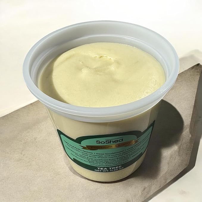 SoShe Whipped Raw Shea Butter - Tea Tree |100% Pure, Unrefined African Shea Butter & Tera Tree Oil | Cold-Pressed & Processed -Rich Natural For Dry & Sensitive Skin, Face & Hair | Vegan | 11.50 oz