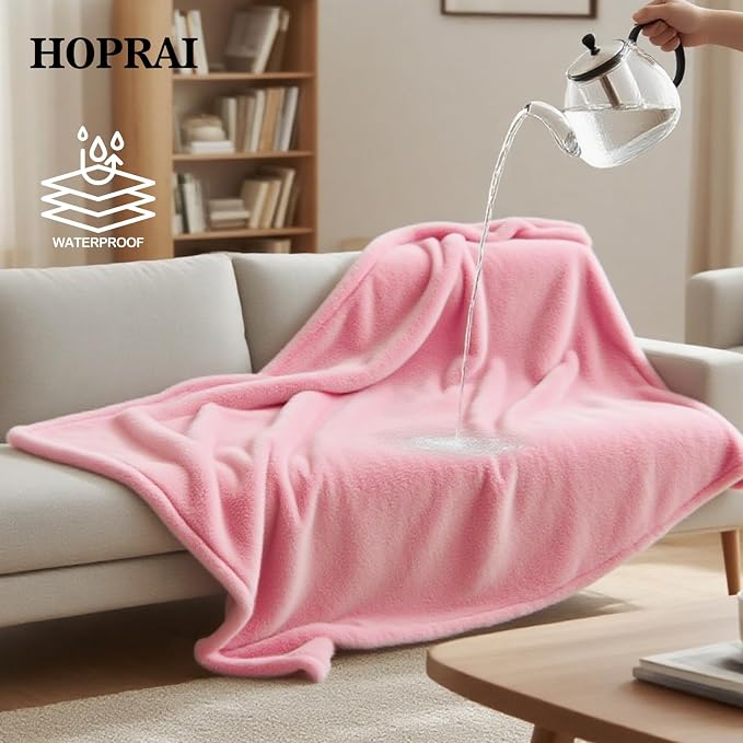 Waterproof Pet Blanket for Medium Large Dogs Washable Fluffy Thick Jacquard Shag Fleece Warm Sherpa Pet Blanket Cats Puppy Couch Protection (Pink XL57*85inches)
