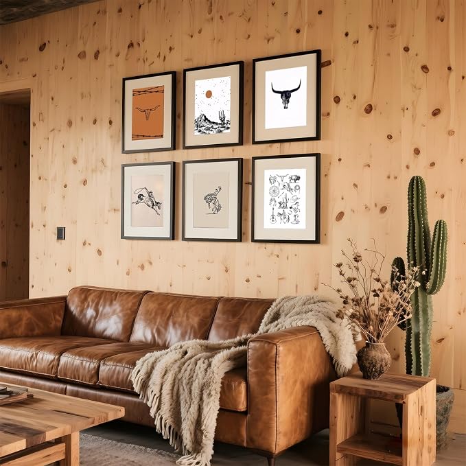 Vintage Western Cowboy Poster Set of 6, Southwestern Wall Art Longhorn Bull Skull Wall Decor Mid Century Retro Desert Canvas Painting Prints for Bedroom Living Room Dorm 12x16 inch Unframed