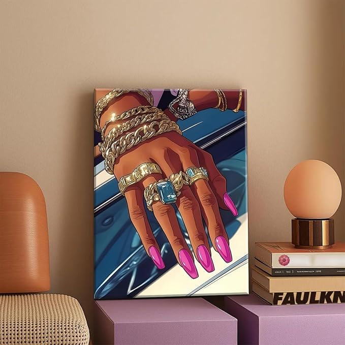 Framed Black Girl Wall Art Set of 3, Trendy Hip Hop Black Woman Wall Decor Paintings, Fashion African American Pictures Canvas Prints for Home Living Room Girly Bedroom 12x16 inch
