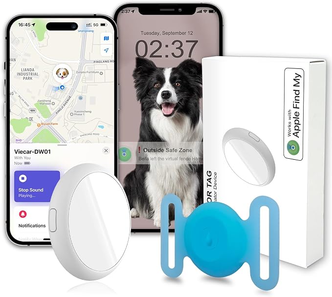 GPS Tracker for Dogs, Mini GPS Cat Tracker, IPX8 Waterproof GPS Trackers for Cats with Holder, No Monthly Fee, Work with Apple Find My(iOS Only), Smart Trackers for Dogs-YGBlue-3